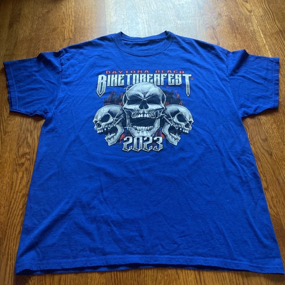 2023 Daytona Beach Bikeroberfest Skulls Blue T-Shirt Size XL